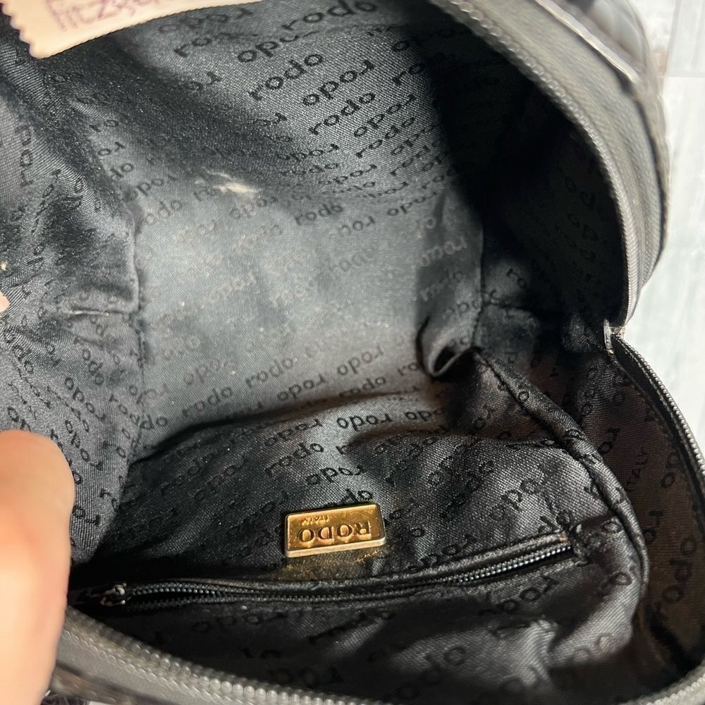 Rodo Vintage Black Croc Embossed Leather Studded Bowler Bag Classy Luxurious - Picture 5 of 9